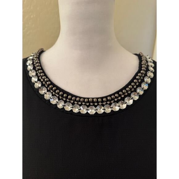 Meraki Black Long Sleeve Flutter Blouse Top Rhinestone Neckline Size M - Picture 4 of 10